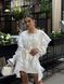 Платье женское короткое льняное летнее, с длинным рукавом, на пуговицах, с воланами, Молочный, XS 2634862312 фото 1